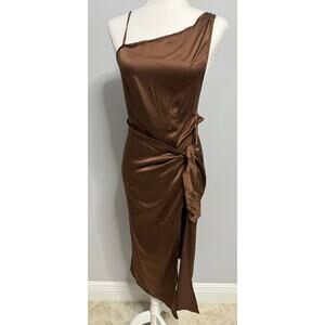 Shein chocolate satin slip dress open back NWOT wrap skirt cocktail romantic S